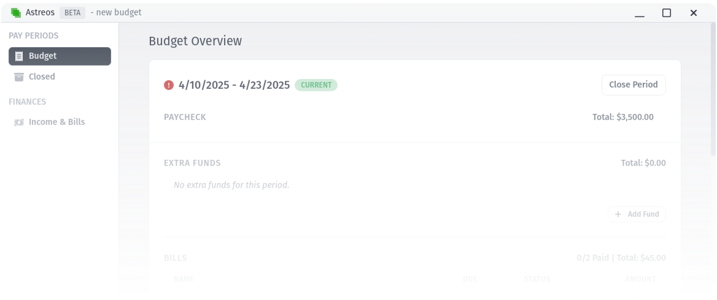Astreos offline budgeting app screenshot